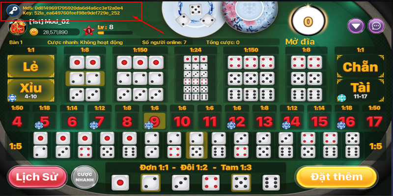 Cửa cược trong game tài xỉu online MD5 khá đa dạng
